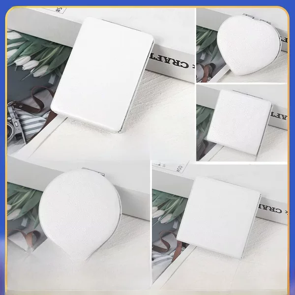 White leather makeup mirror wholesale PU folding pocket mirror portable mirror diy creative metal student small mirror