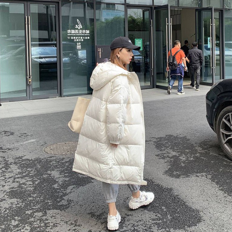 Hooded Long down Coat for Women 2026 Winter Fashion Loose Thickened White Duck down Over-The-Knee Solid Color Warm Puffer Jacket Hooded Long down Coat for Women 2026 Winter Fashion Loose Thickened White Duck down Over-The-Knee Solid Color Warm Puffer Jacket