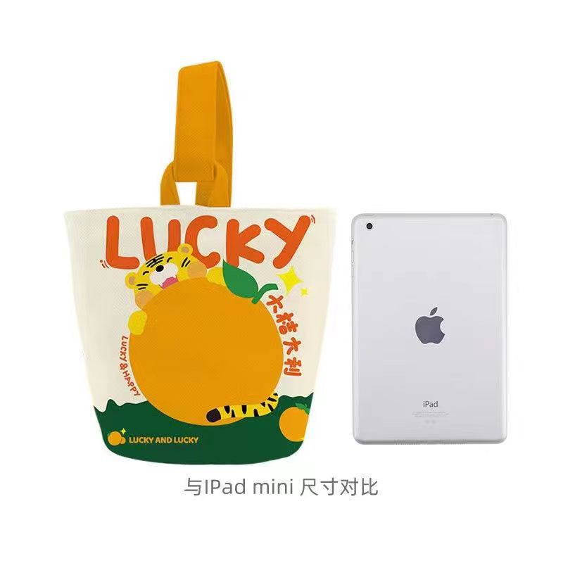 Nuevo tipo de bolso de lona gran impresión naranja italiana bolso de mano pequeño bolso de mano taza de bento para salir bolso pequeño lindo