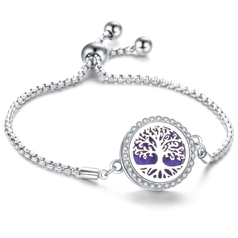 Cross-border diamond-encrusted titanium steel hollow aromatherapy openable essential oil bracelet European and American life tree adjustable size perfume bracelet