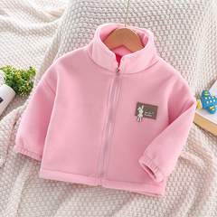 Women's Thick Fleece Outerwear 2024 New Children's Spring and Autumn Season Stylish Autumn Clothing Korean Style Baby Fleece Jacket