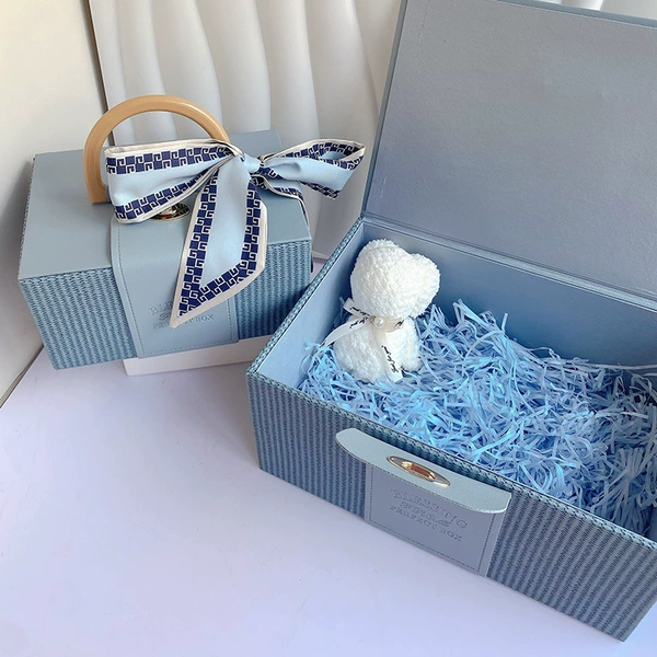 30*20*14cm large size-grey blue+silk scarf+raffia