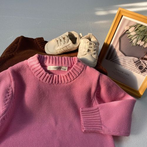 CAMPURE's new autumn and winter baby children's solid color knitted bottoming pullover Korean version warm for boys and girls