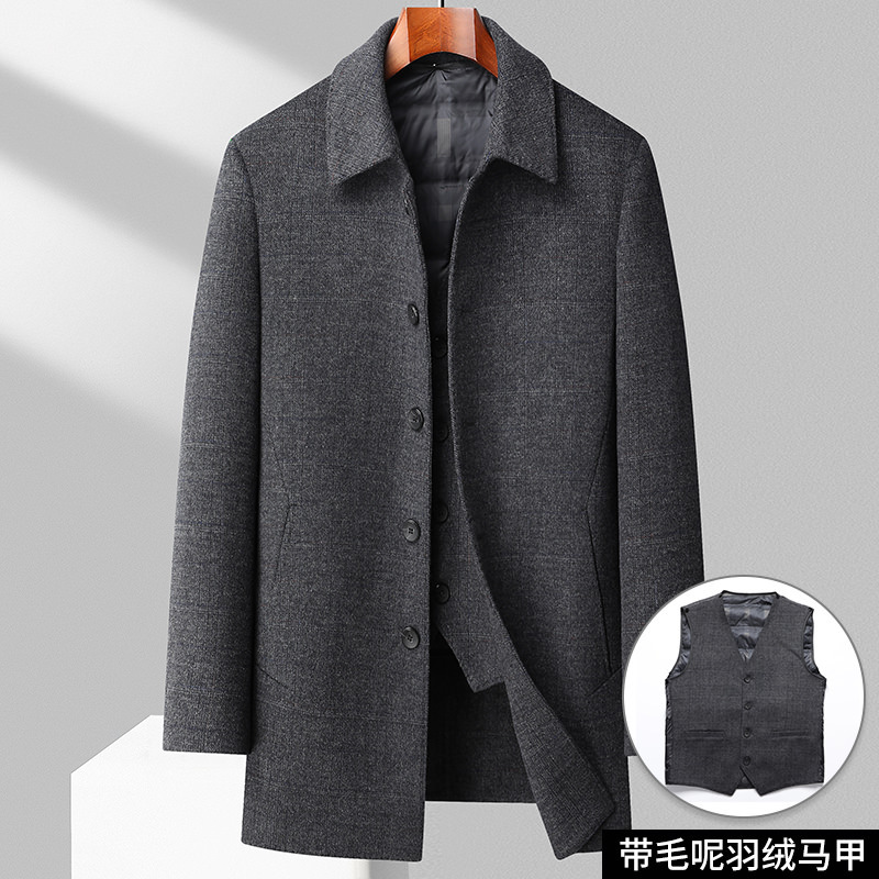 2023男士双面呢休闲中长款翻领羊毛呢外套带马甲羽绒内胆ZYD11212