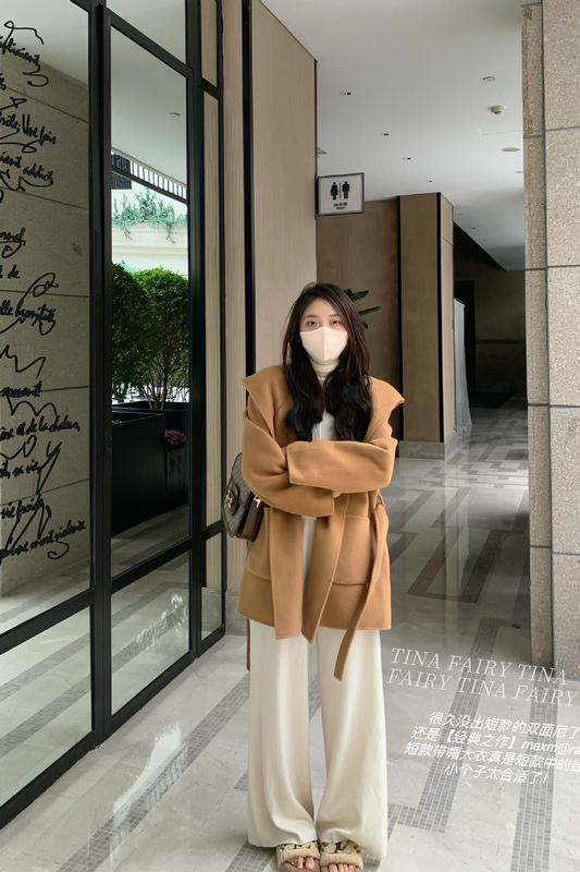 AB面中长款腰带双面羊绒大衣 加厚大口袋连帽系带保暖羊毛呢外套|undefined