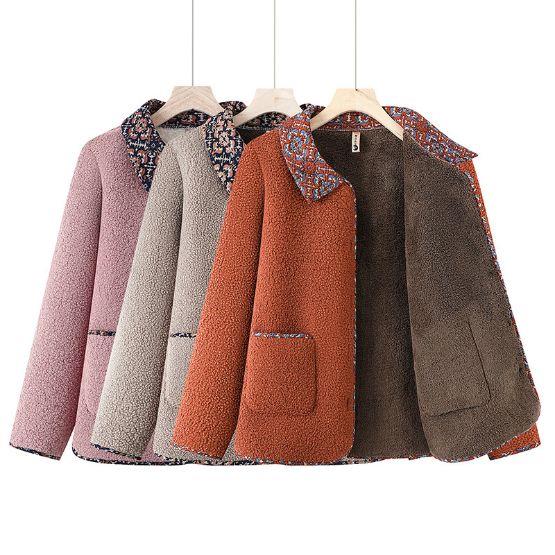 Middle-Aged and Elderly Women's Fashionable Casual Sports Polar Fleece Sweatshirt Jacket Top Granular Fleece Cardigan Mother's Blouse