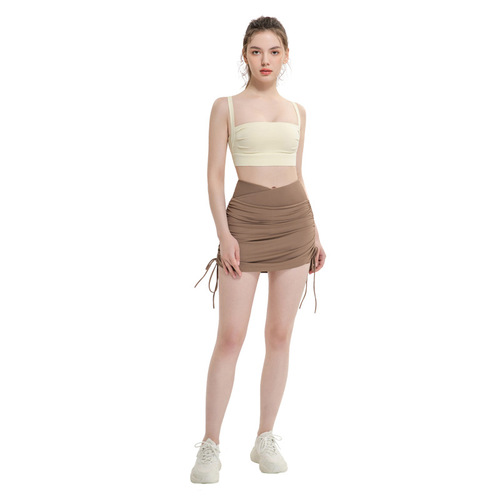 New sports short skirt for women, high-waist running yoga wear, fitness skirt, pleated fake two-piece drawstring skirt, yoga skirt