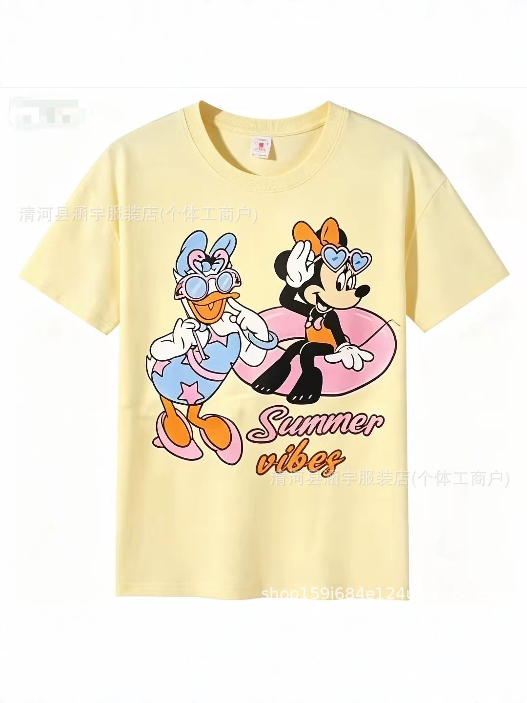 Retro white summer cartoon cotton T-shirt for men and women