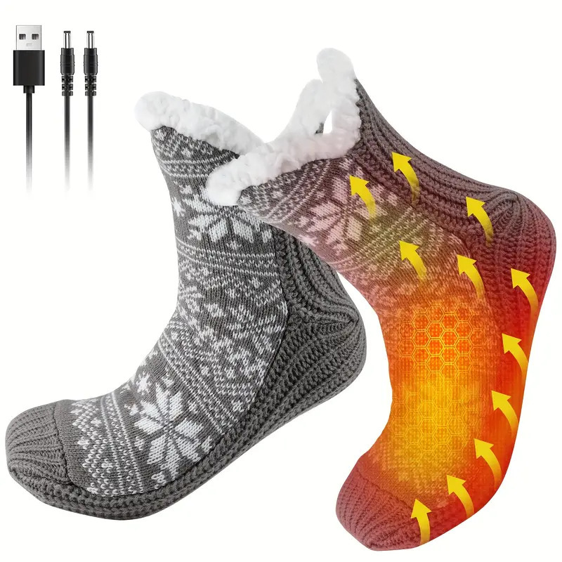 Winter New USB Home Foot Warmer Electric Heating Floor Socks Heated Warm Shoe Covers Christmas Warm Socks Cross-Border Direct Supply