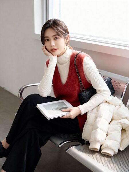 高级感简约纯色拉绒羊毛背心无袖针织毛衣女2025秋冬新款慵懒风女