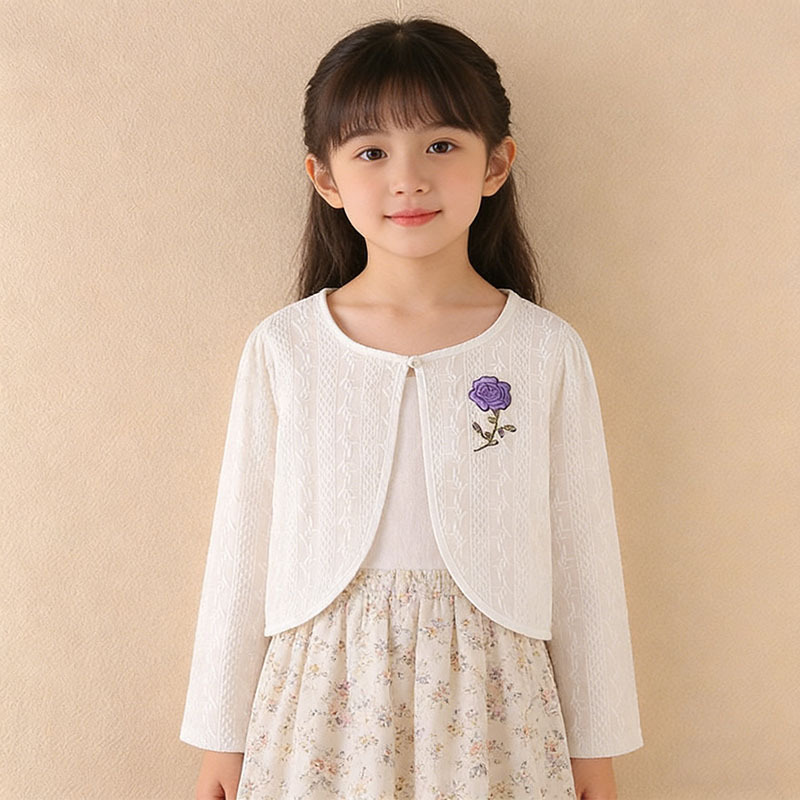 Spring, Summer and Autumn New Air-conditioning Shirt Sunscreen Clothes Children's Shawl Coat Cotton Lace Girl's Embroidered Waistcoat Thin Cardigan