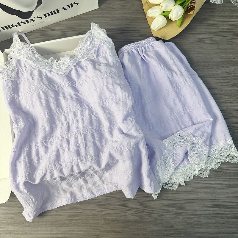 Nuevos pijamas transfronterizos con cojín de pecho mujeres nubes de verano de algodón con pantalones cortos dulces y lindos juegos de ropa para el hogar