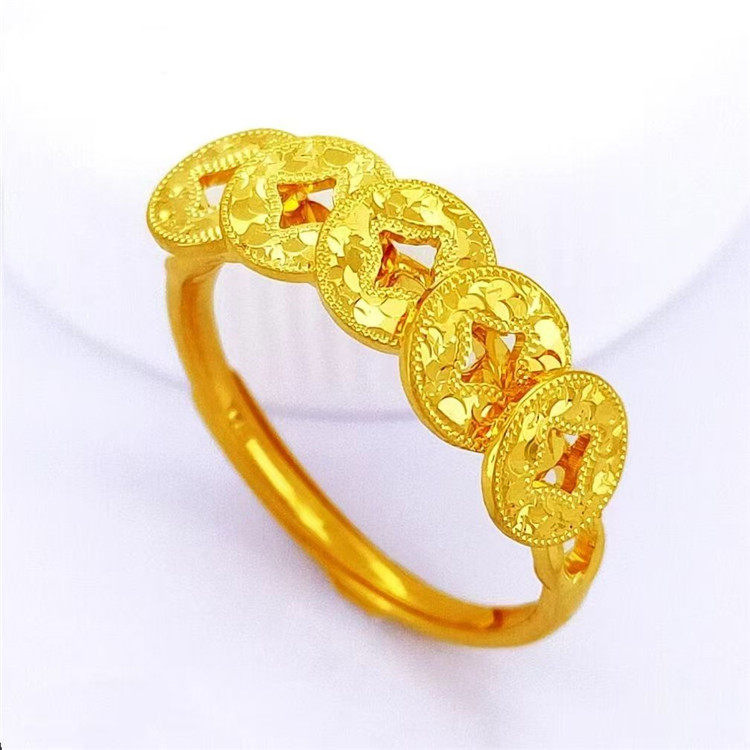 金色の砕氷氷の銅銭の指輪の女性の軽豪華な高級感の指輪は口の指輪のファッションを調節することができます。