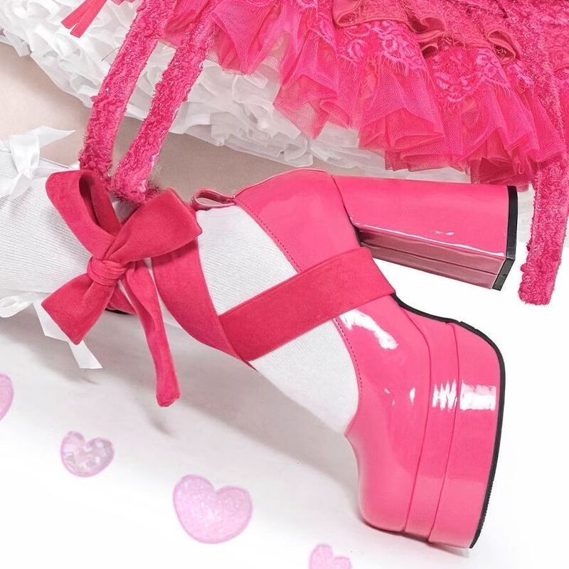 Retro Bow Super High Heel Mary Jane Shoes Gentle Waterproof Platform Thick Sole Thick Heel Flats 2025 New Spring