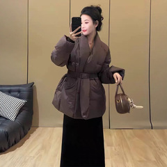 中国風デザイン黒 V ネックウエストダウンジャケット女性のための冬の超厚いレースアップ新中国風のホワイトダックダウンジャケット 25
