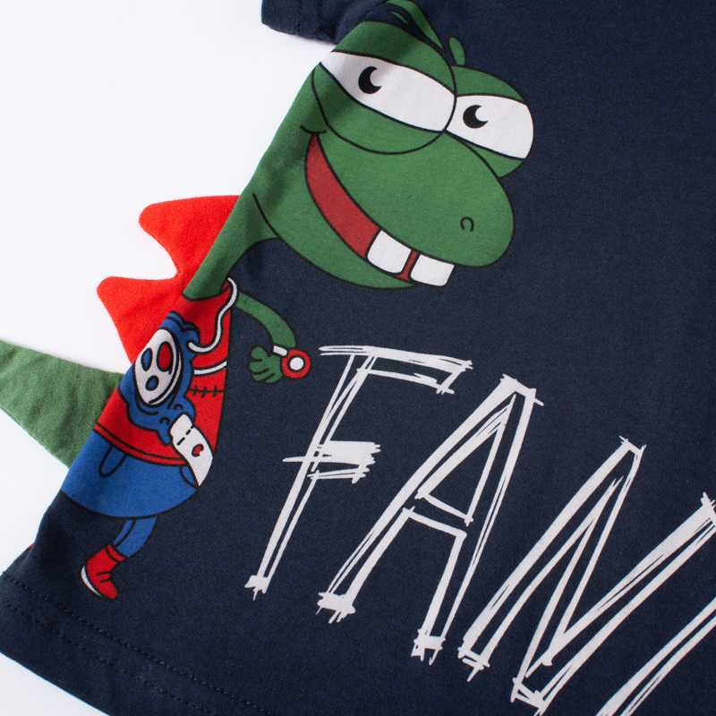 Personalizado nuevo niño de manga corta dibujos animados tridimensionales letras de dinosaurio de algodón para niños camisetas para bebés una muestra