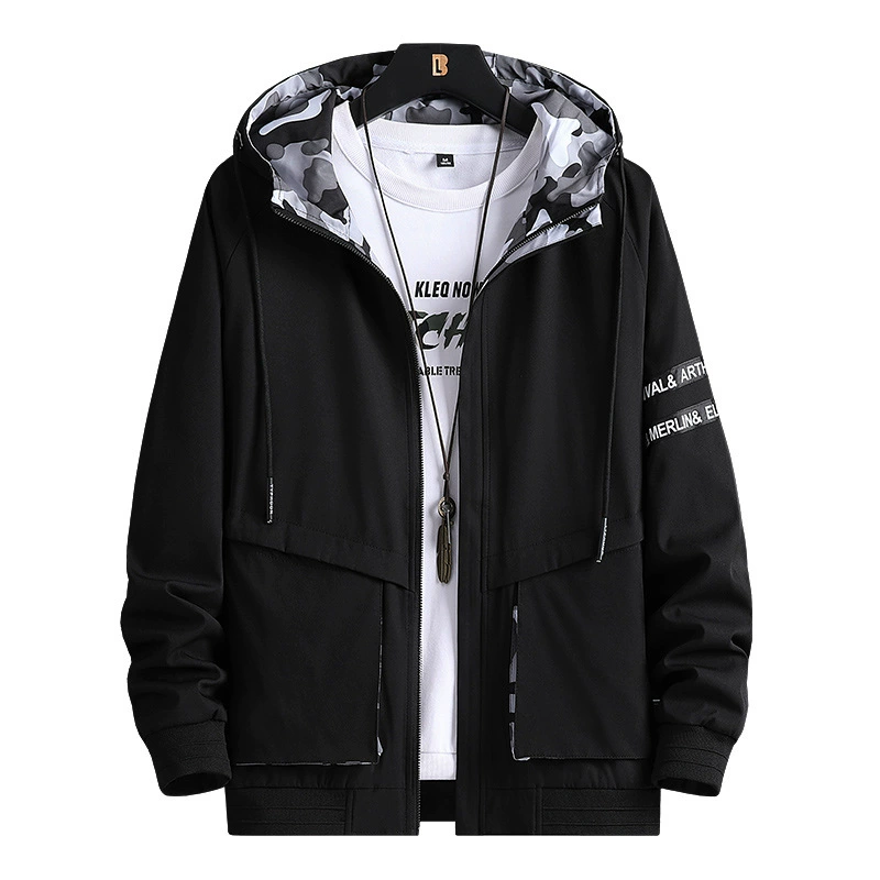 Demi-season sweatshirt for leisure, fashionable sports jacket with hood, plus size