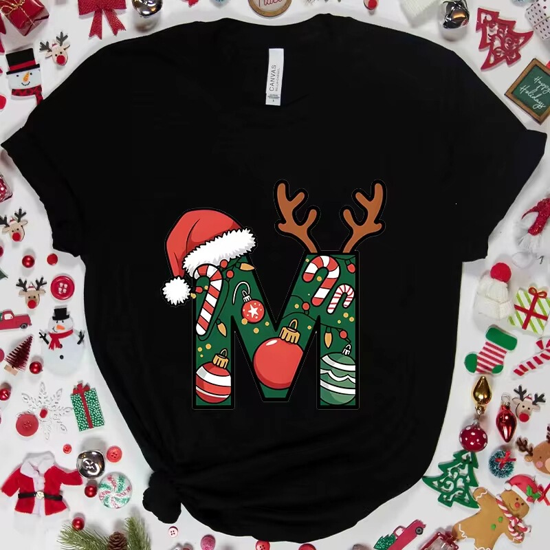 Women's Christmas A-Z Letter Graphic T-Shirt Santa Claus Letter Print Casual Holiday Christmas Party Top Women's Christmas A-Z Letter Graphic T-Shirt Santa Claus Letter Print Casual Holiday Christmas Party Top