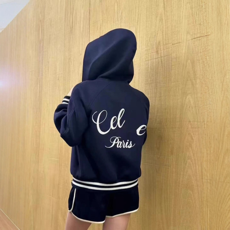 CEL潮牌棒球服连帽卫衣外套后背刺绣设计感美式慵懒风外套|undefined