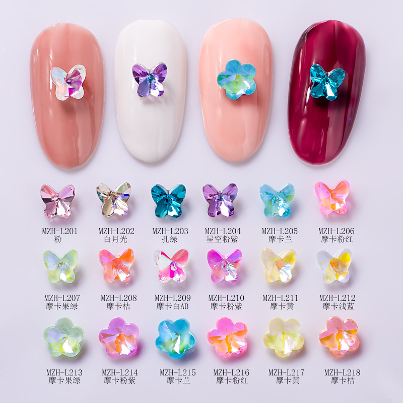 Nail art pointed bottom 5mm small butterfly mocha crystal diamond shaped three-dimensional five-petal flower nail accessories nail art trinkets Nail art pointed bottom 5mm small butterfly mocha crystal diamond shaped three-dimensional five-petal flower nail accessories nail art trinkets