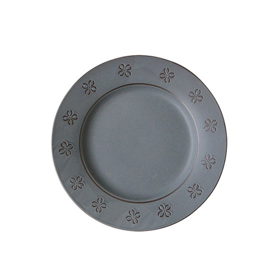 Stoneware Tableware National Style Embossed Ceramic Plate Japanese Style Dinner Plate Vintage Clay Bowl Plate Lace Hand-painted Shallow Plate