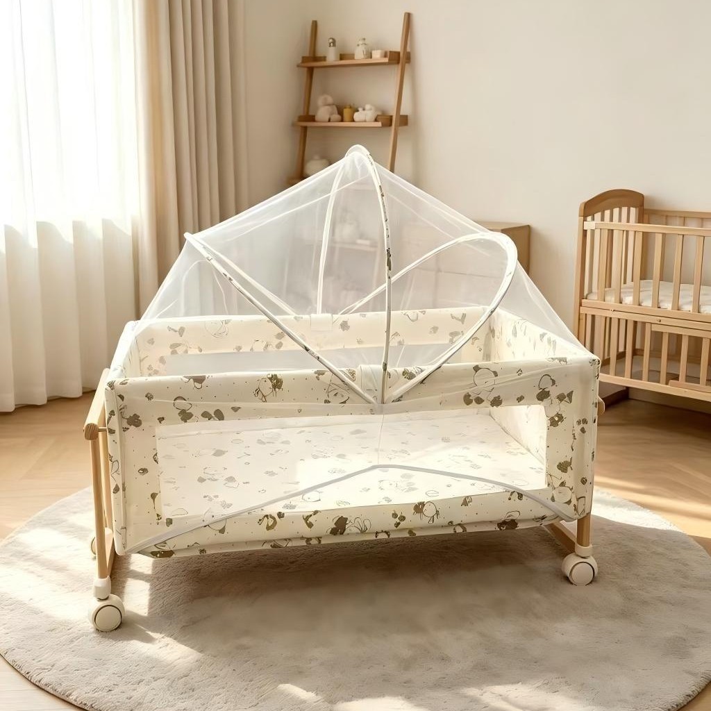 Manufacturer wholesale baby crib European-style pine wood crib with wheels baby cradle bed baby cradle