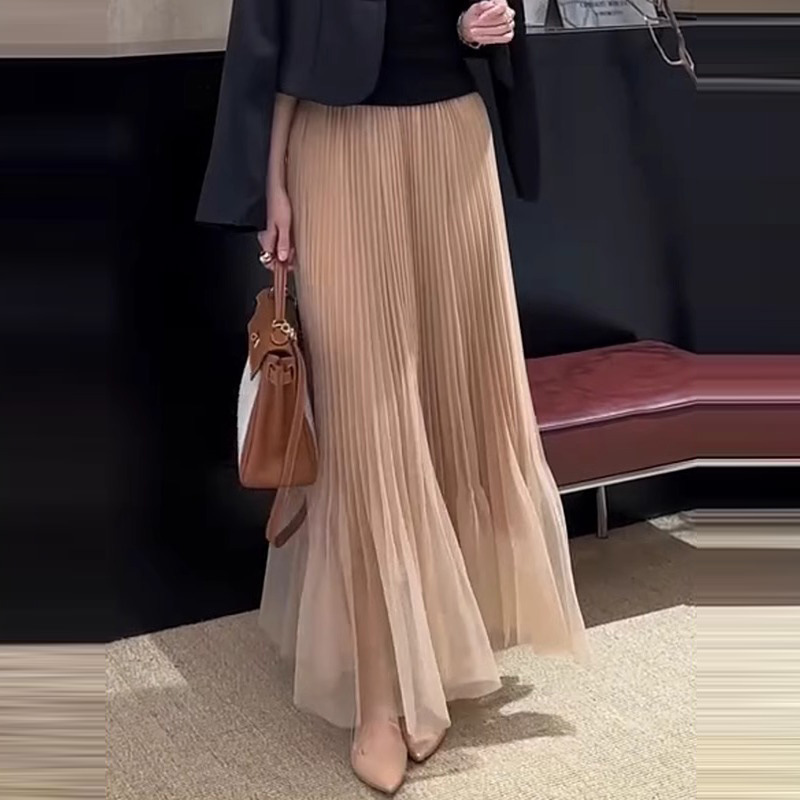 Gejia モールの同じスタイルの女性の 2025 夏の新しいスタイルの軽い豪華な気質多用途のパーソナライズされたメッシュ A ラインスカート女性用|undefined
