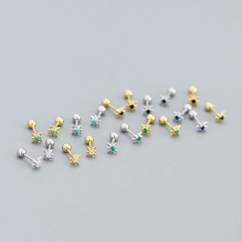 2g Weight 1 Pair Silver Star Zircon Electroplating 18K Real Gold Plated Platinum Plated Ear Studs