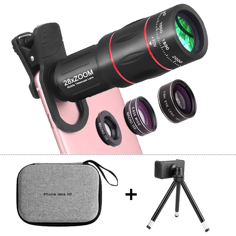 工厂直销28倍手机长焦镜头广角微距鱼眼三合一直播拍摄自拍神器