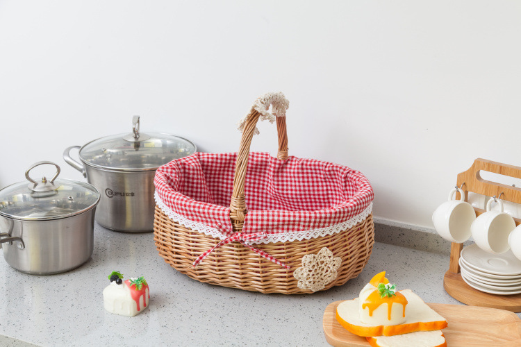 Mimbre ratán bambú hierba tejida cesta de verduras canasta de almacenamiento portátil huevo fruta cesta de regalo pastoral de gran tamaño pequeño cesta de picnic