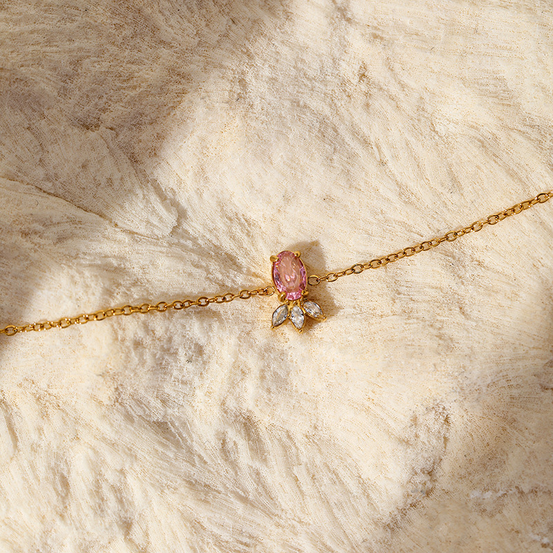 Europa y los Estados Unidos transfronterizos nueva pulsera de garra de gato de zircón rosa de moda simple geometría creativa pulsera de acero inoxidable chapado en oro