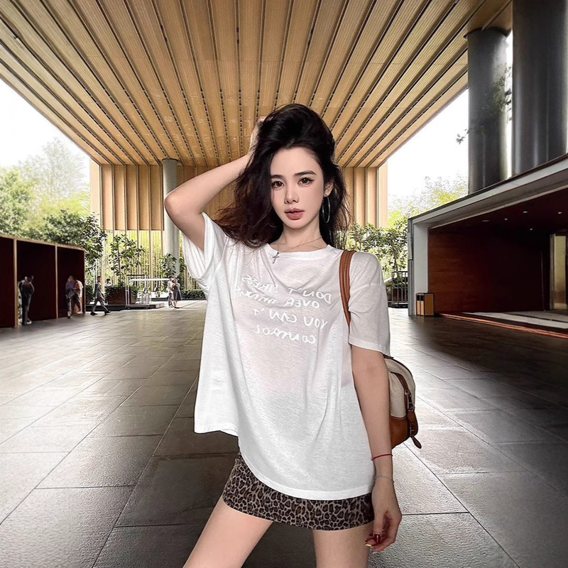 [Factory Ready Stock] English Letter Printed Short-Sleeved T-Shirt Women's Summer Versatile Short-Sleeved T-Shirt Top Street Style
