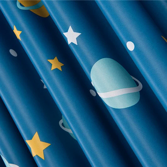 Curtain Fabric Blue Planet Print, Black-silk Blackout, Printed Per Meter for Living Room & Bedroom