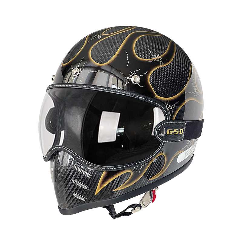 Motosiklet kaskı (dəbilqə) – Motuoche Helmet Electric Motorcycle - 3k-gold-flame-transparent-lens-m55-56
