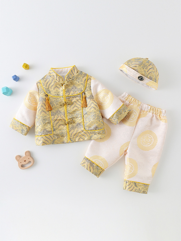 Bebé varón con un aniversario, vestido de Año Nuevo, vestido de estilo chino, vestido de primavera y otoño para niños pequeños, vestido chino