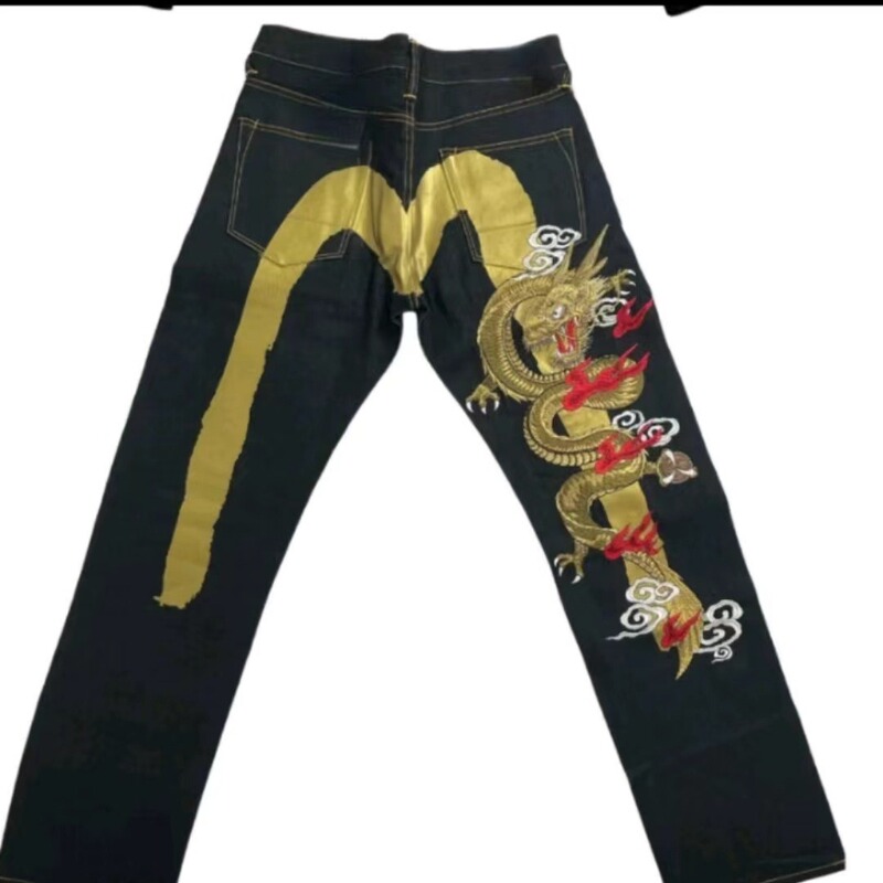 2024 cross-border Spring European and American hip hop fashion brand M-shaped printed jeans High Street fashion retro cool trousers ins