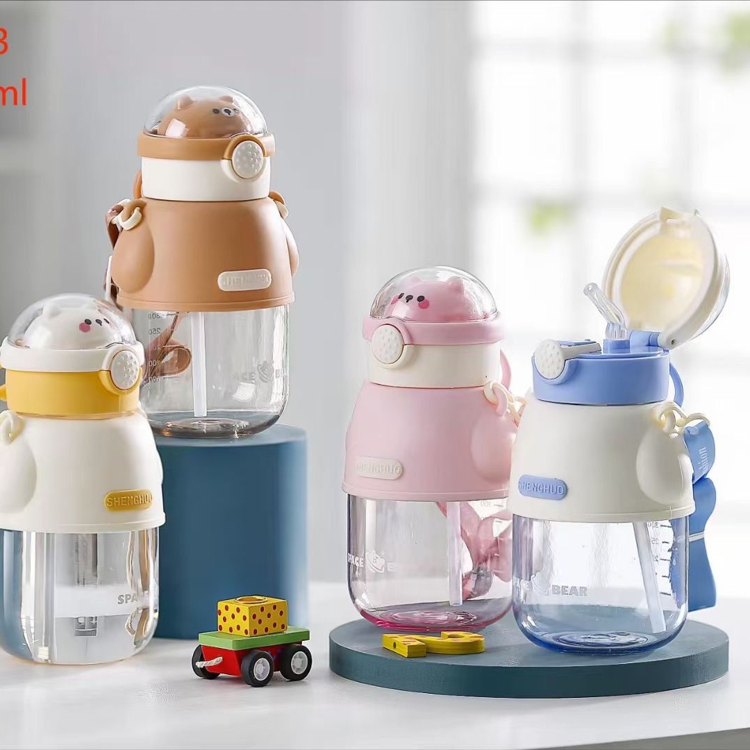 Baijia 5033 nuevos niños de la correa caliente lindo plástico transparente cabeza oso rebote cubierta con paja taza estudiante