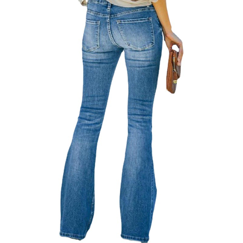 Pantalones Vaqueros Acampanados para Mujer de Algodón y Poliéster Lavados image 1