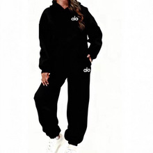 alo跨境新款美式女装连帽加绒秋冬卫衣卫裤休闲字母印花多色套装