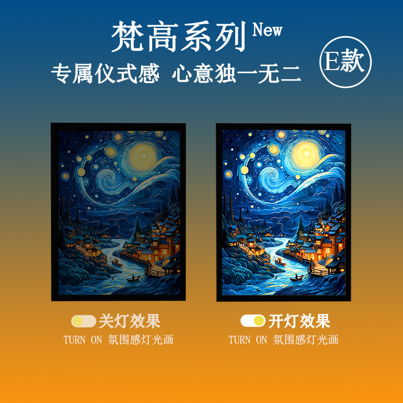 ゴッホ北欧壁画オーディオ絵画装飾画Bluetoothスピーカー壁画アルミ合金額縁ライト絵画リビングルーム掛け絵|undefined
