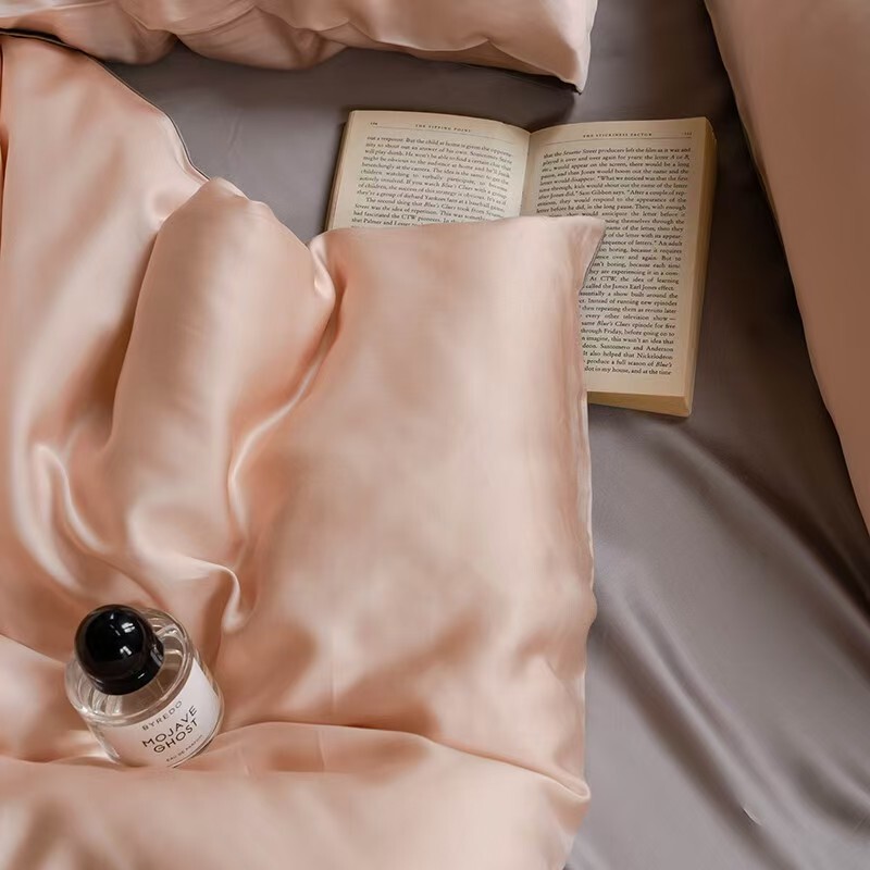 100'S Lanjing Tencel Four-Piece Set Simple Solid Color Silky Cool Bed Sheet Quilt Cover for Naked Sleeping Ice Silk Bed