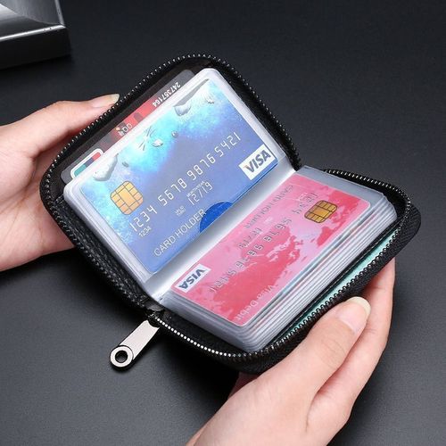 Leather anti-magnetic card holder for men and women, small and exquisite bank card organizer, anti-skimming, large capacity, multi-functional ID card case