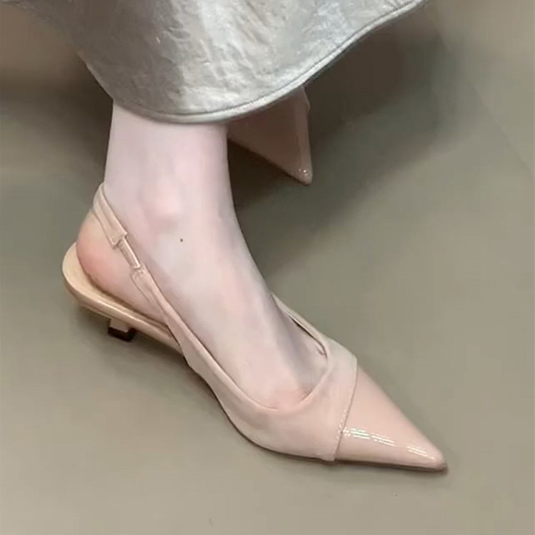 Cowhide Version! French-Style Elegant Closed-Toe Sandals for Women, 2025 New Model, Thin Heel, Fairy-Like Gentle Pointed-Toe High-Heeled Shoes