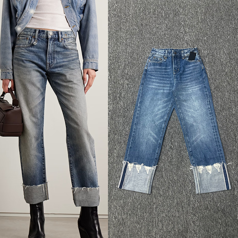 R&13 High-Waisted Straight Jeans for Women, Loose and Slim, European and American Style, Versatile Small-Foot Nine-Point Pants for Women, 2025 Autumn and Winter Style