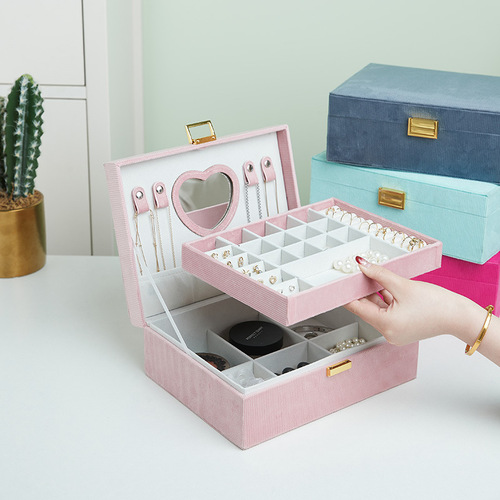 New Style Large Capacity Multi-layer Jewelry Box Earrings stud ring storage box heart-shaped mirror accessory storage box