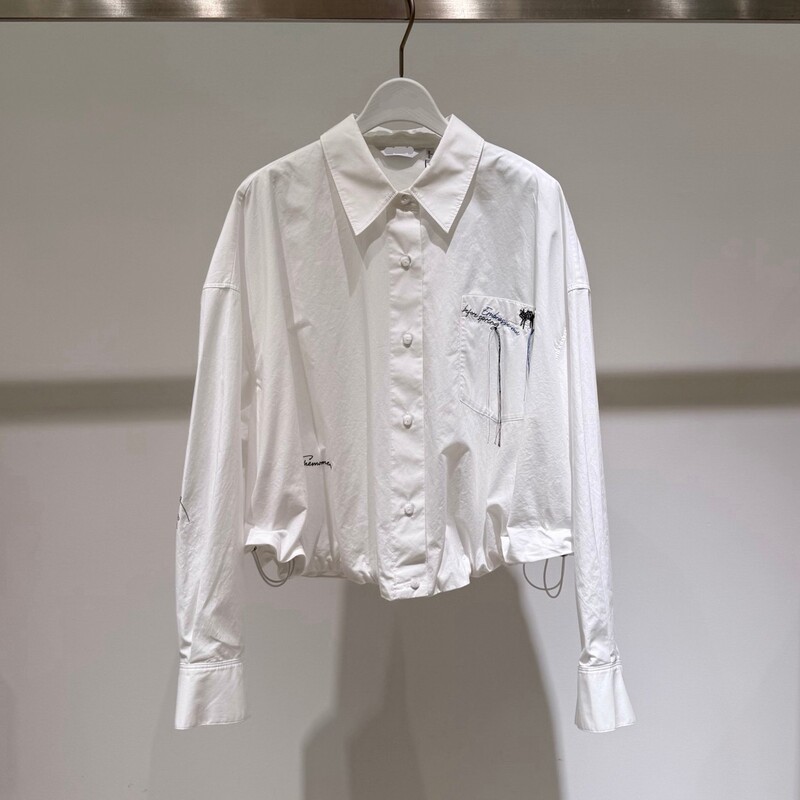 Mm Mai Mai 26 Spring New White Collared Long-Sleeve Shirt for Women with Embroidery and Drawstring, Versatile Top 4H2220281