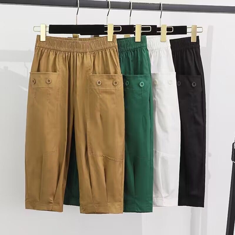 2025 new summer thin cotton slim elastic waist high-end cropped Harlan straight pants women