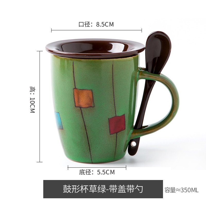 Vintage horno taza de café con tapa cuchara personalizada Taza de cerámica Oficina taza de agua regalo del hogar taza de tambor