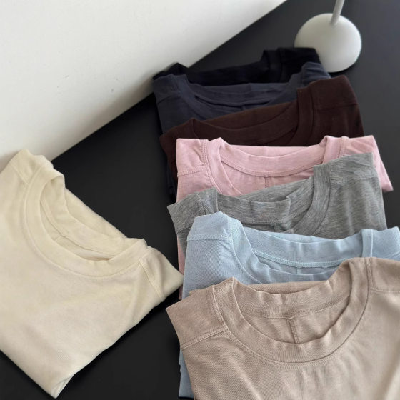 Acetic Acid Yabi Tencel Sheep Wool Midline Base Shirt Spring Lanjing Tencel Long-sleeved T-shirt with Base
