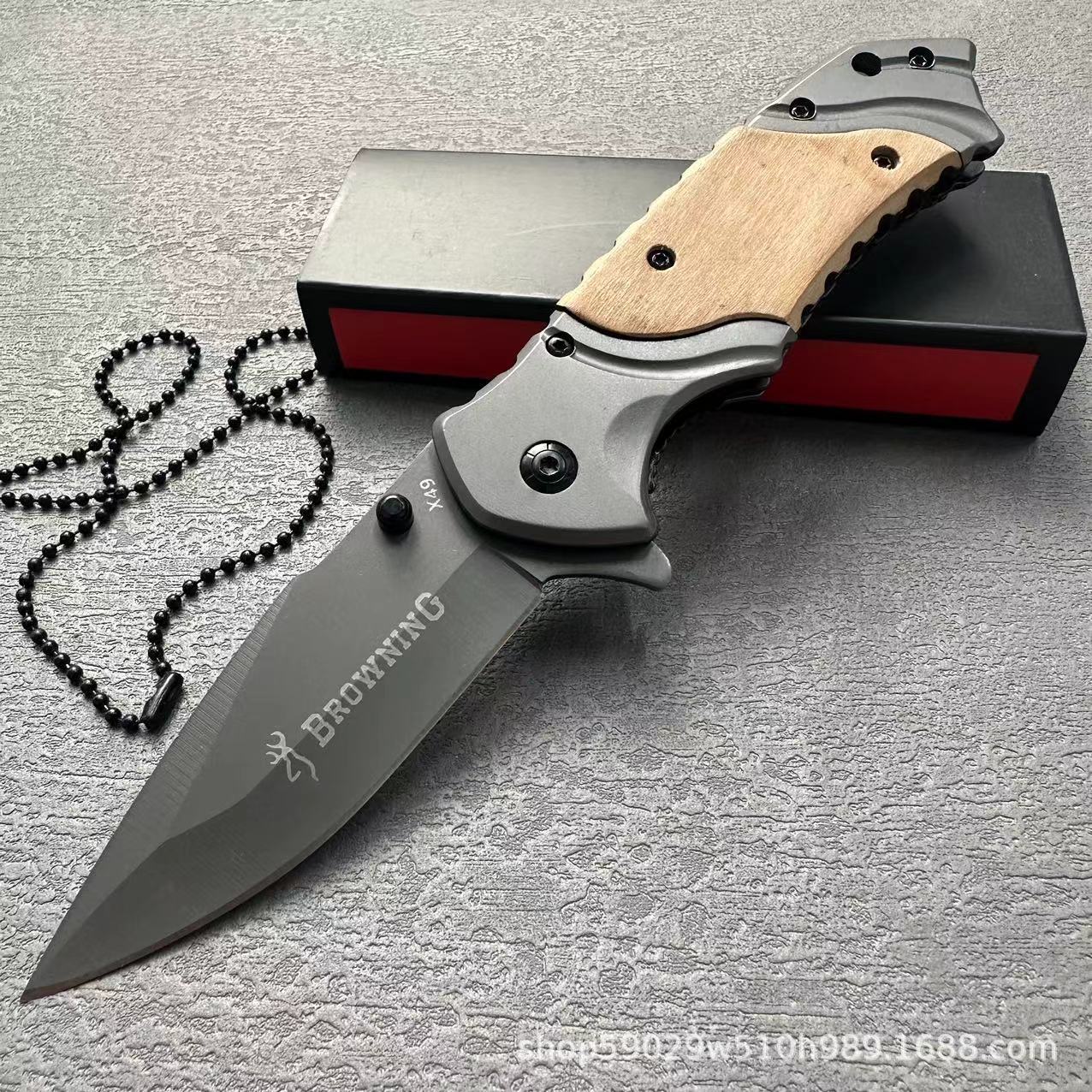 户外刀具X49木柄折叠刀野营求生高硬度瑞士多功能折刀野外生存刀